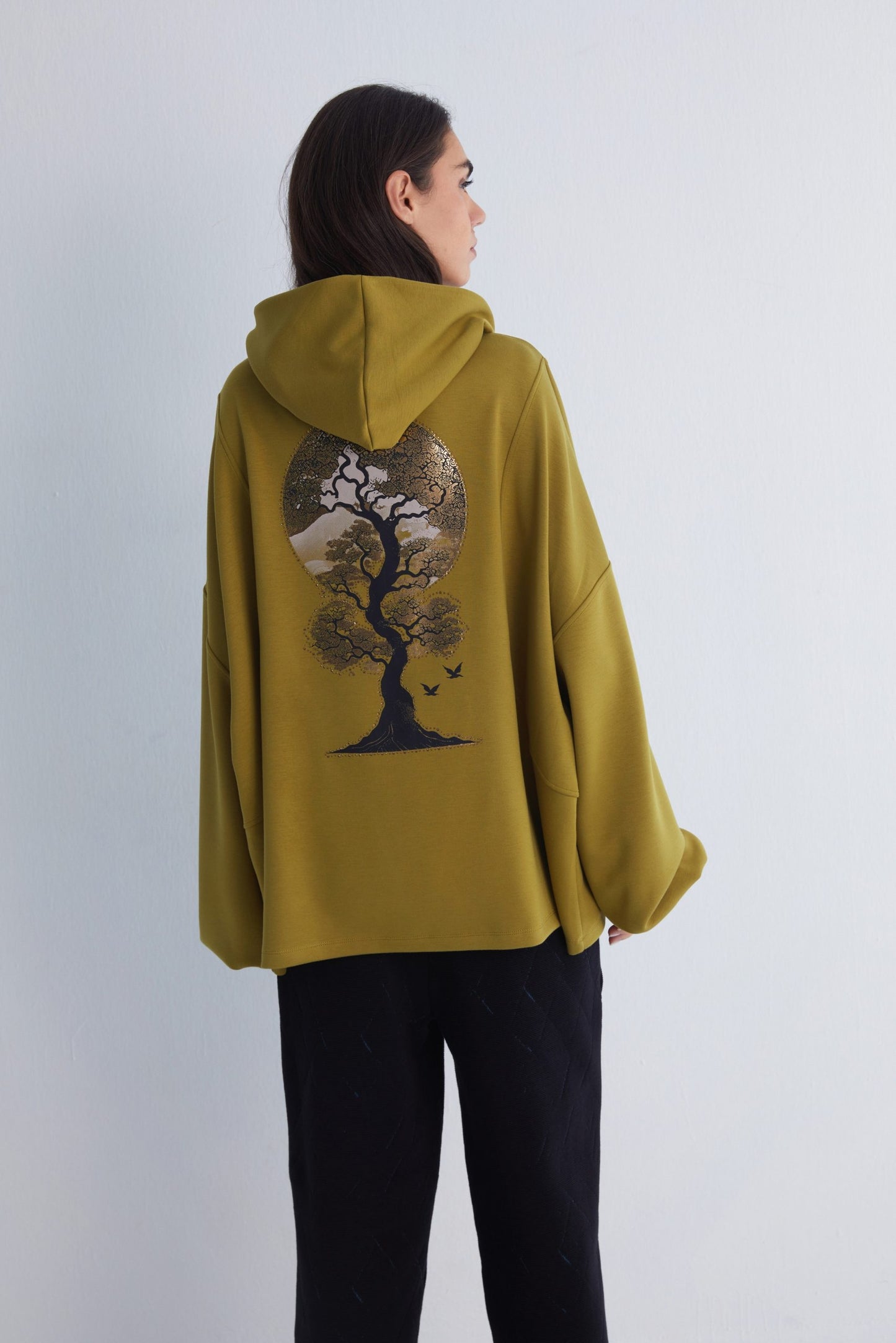 Golden Tree Art Back Green Hoodie