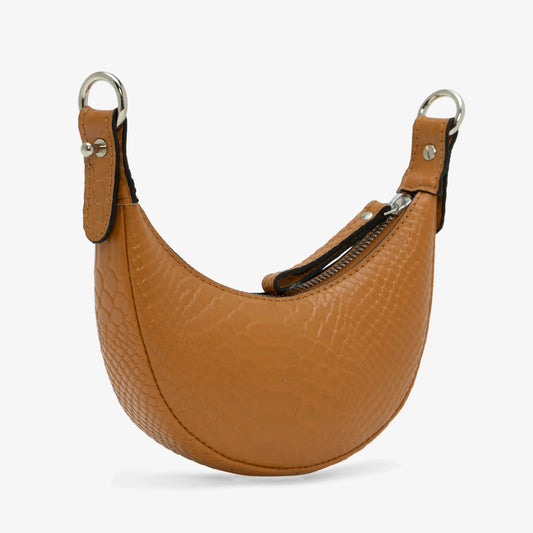 Tan Croc Luna Crescent Leather Bag