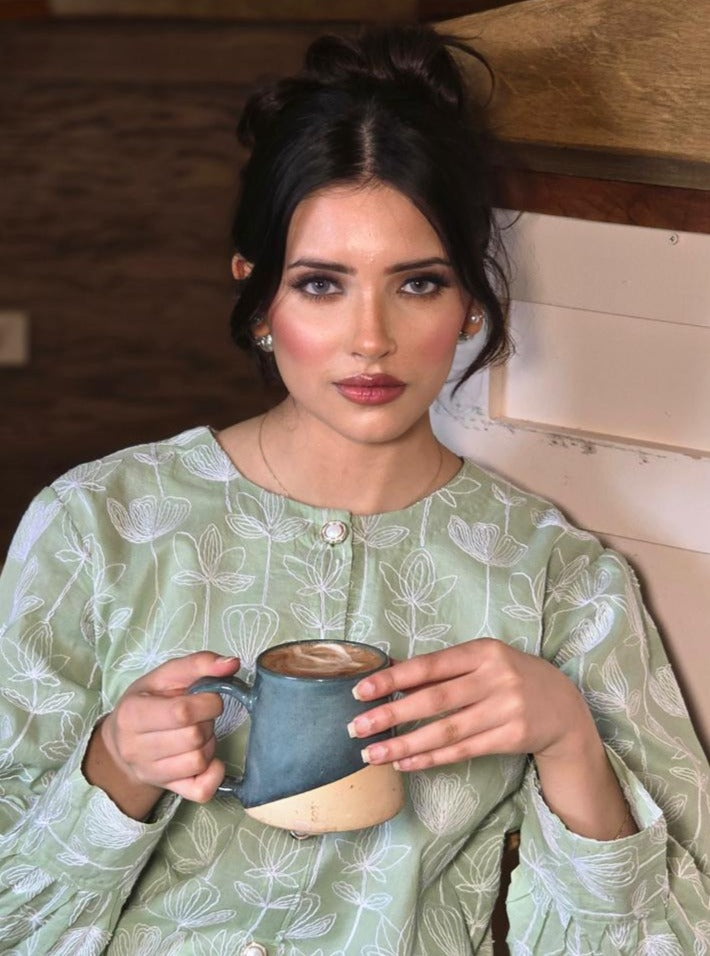 White tulip shirt with front buttons