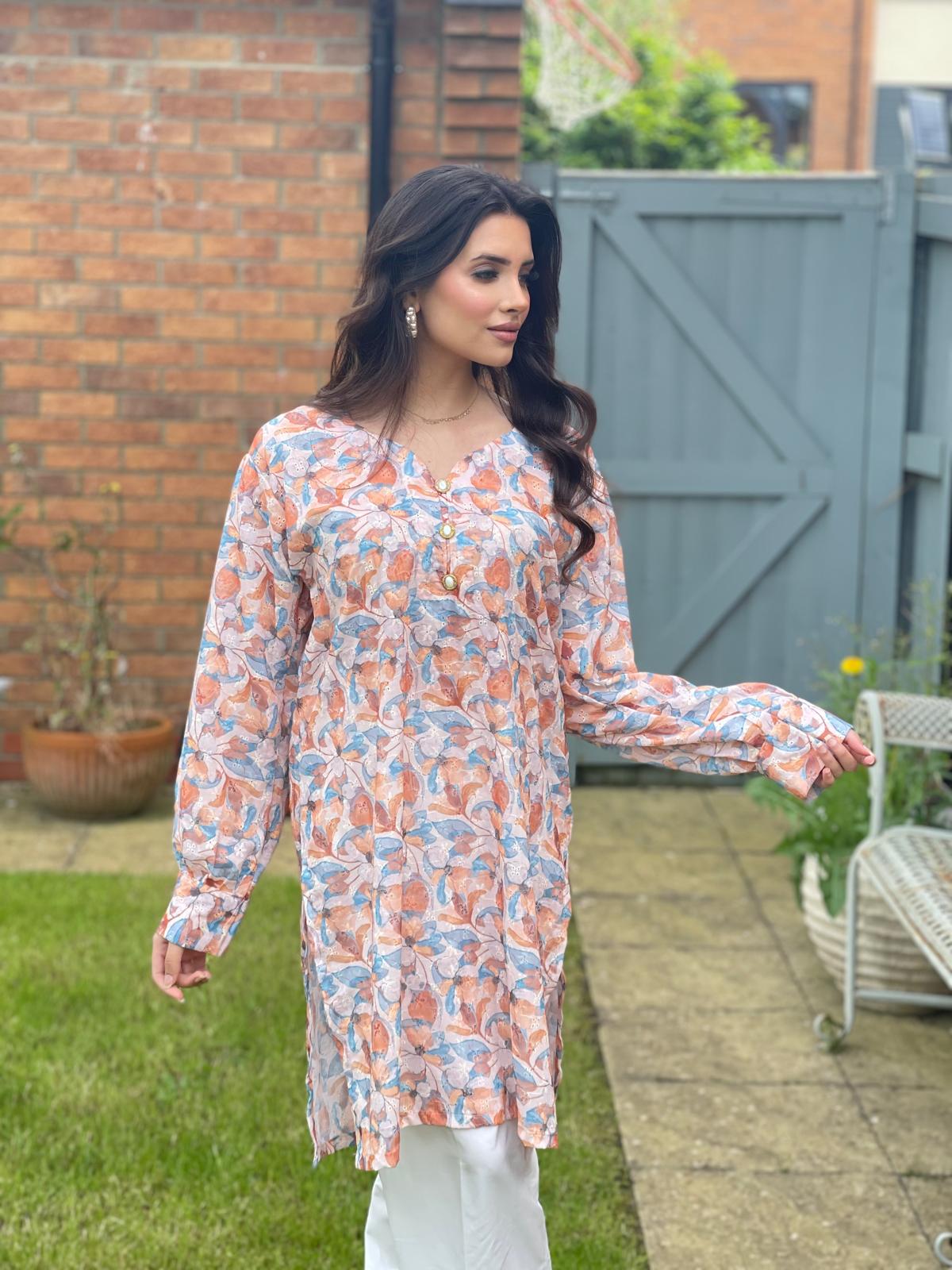 Floral Chicken and Printed Kurta