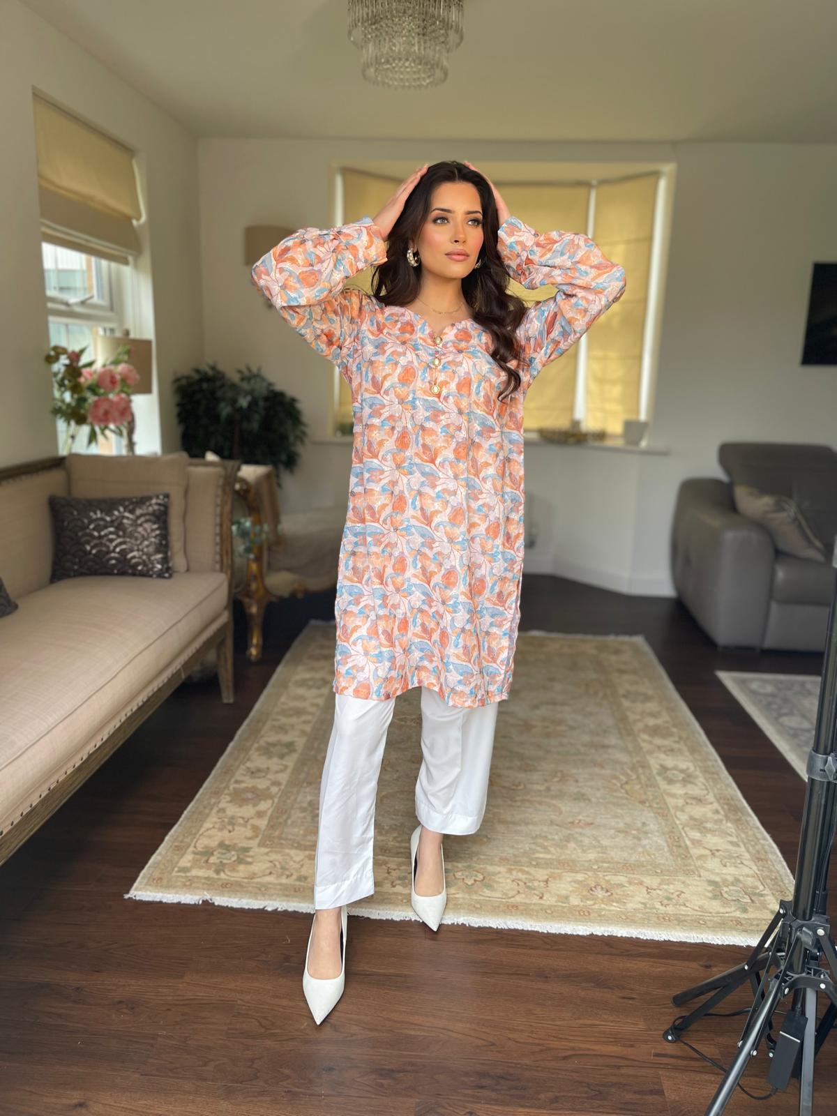 Floral Chicken and Printed Kurta