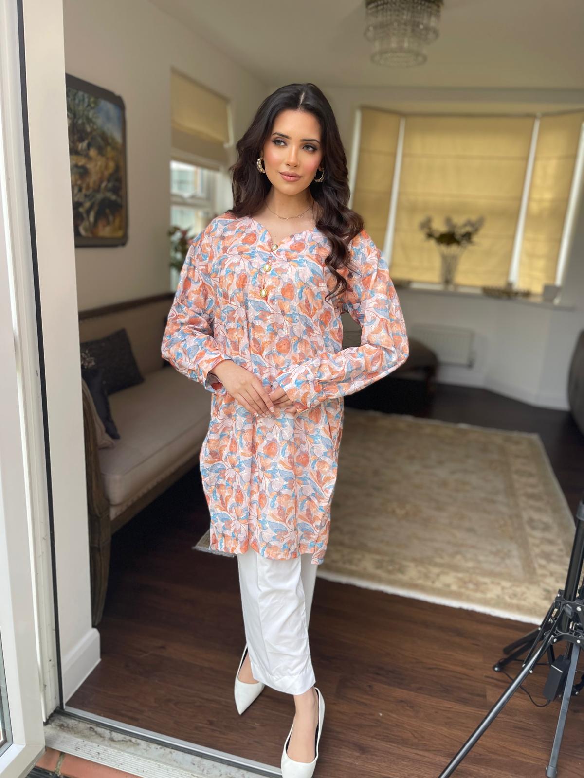 Floral Chicken and Printed Kurta