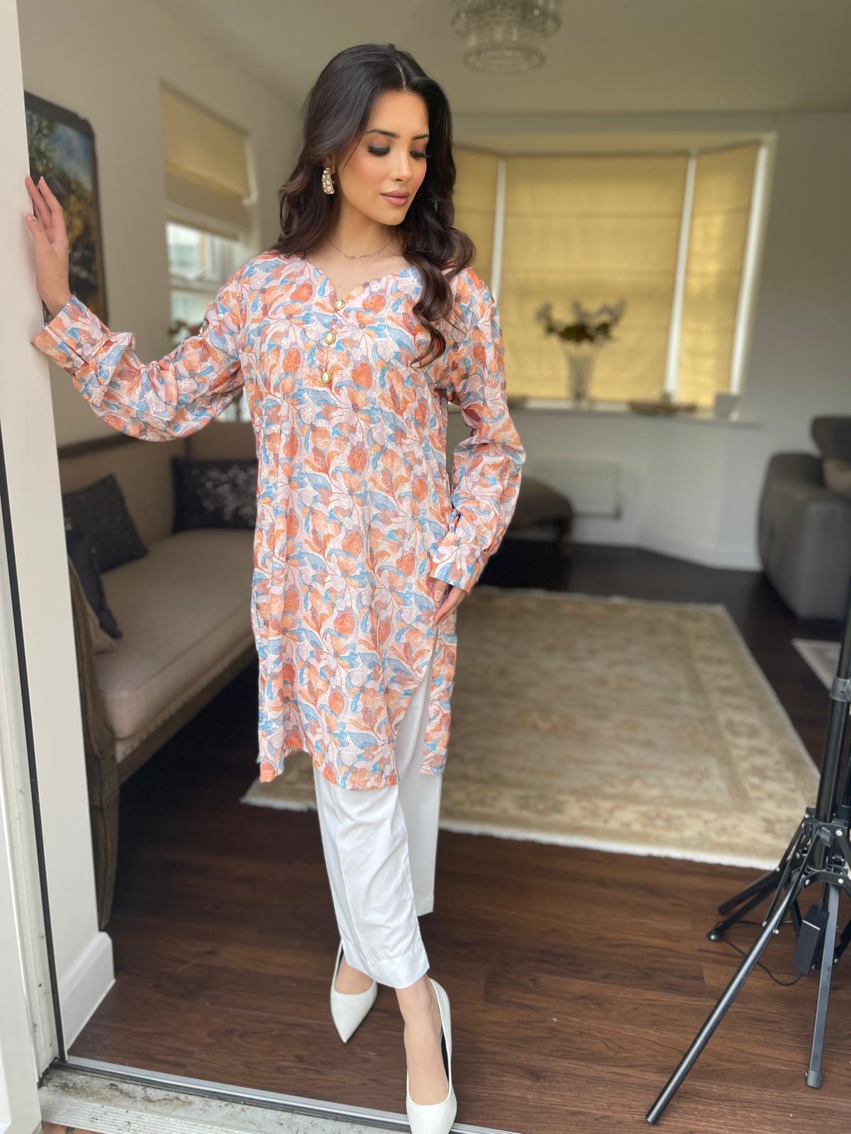 Floral Chicken and Printed Kurta