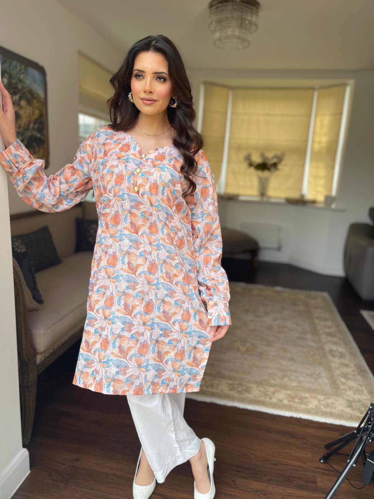 Floral Chicken and Printed Kurta
