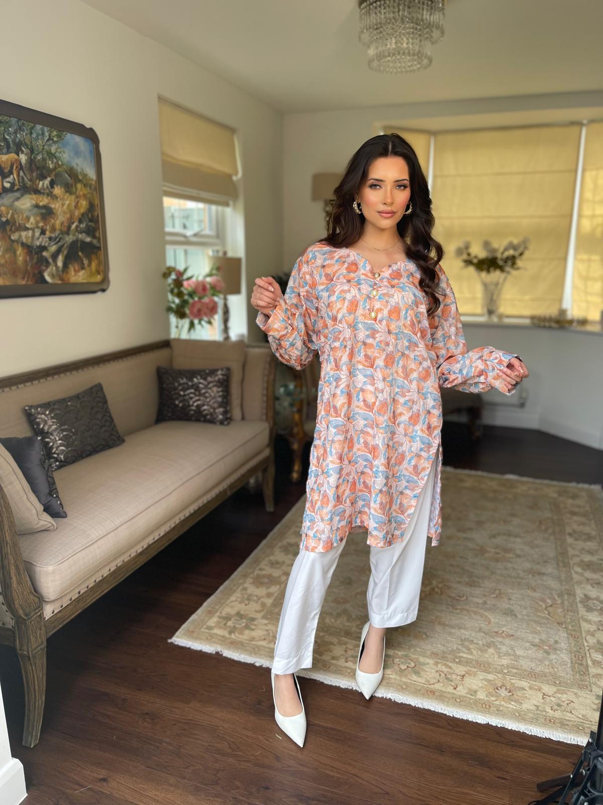 Floral Chicken and Printed Kurta