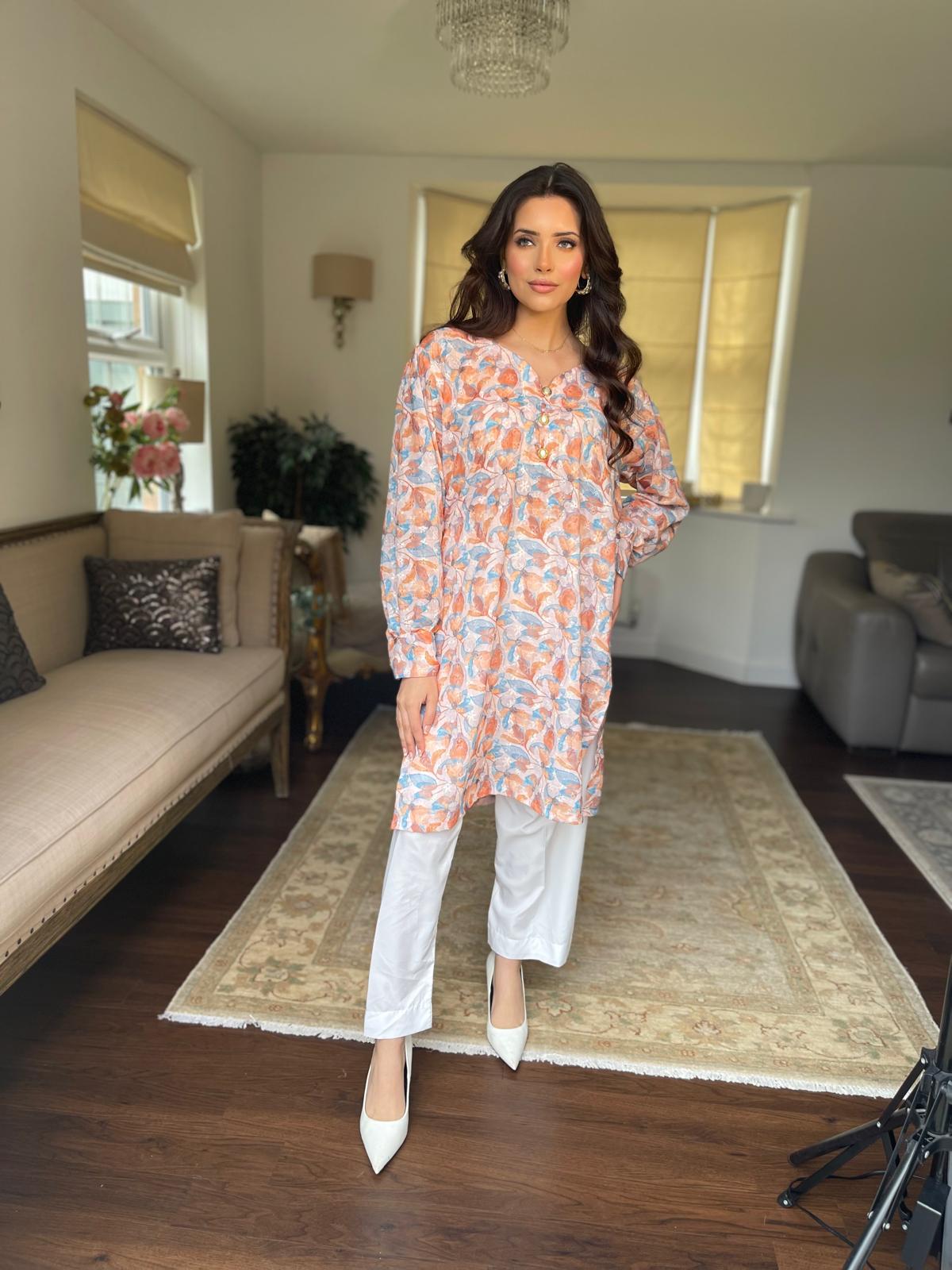 Floral Chicken and Printed Kurta