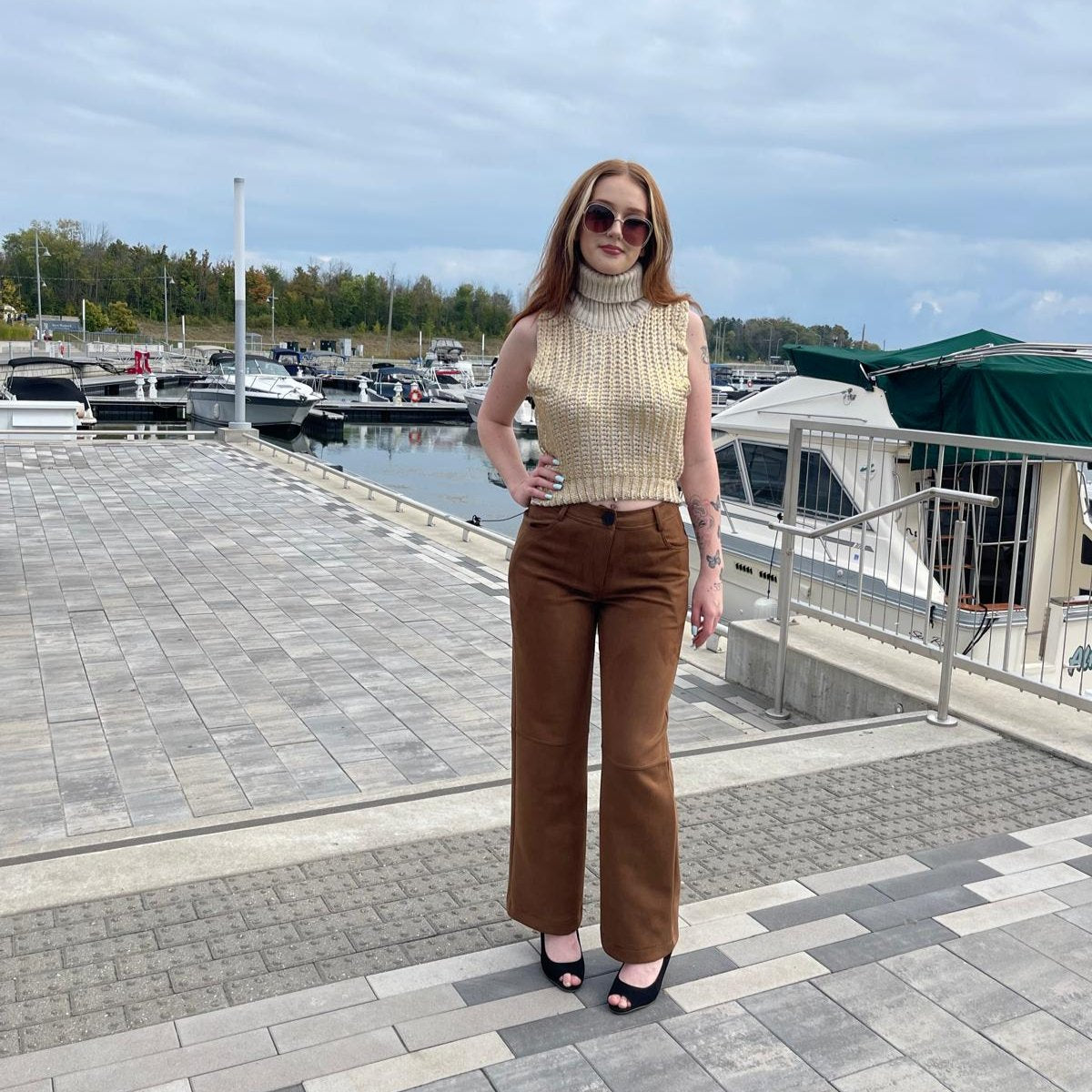 Stone Luxe Knit Sleeveless High Neck Sweater