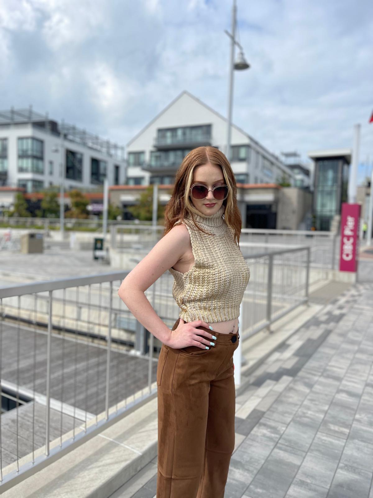 Stone Luxe Knit Sleeveless High Neck Sweater