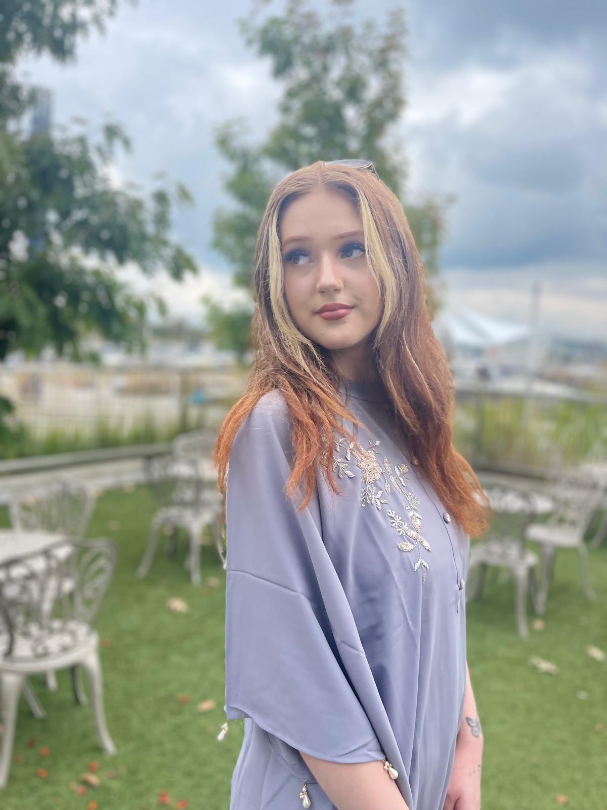 Grey Lilac embellished kaftan long shirt and matching tailored trouser