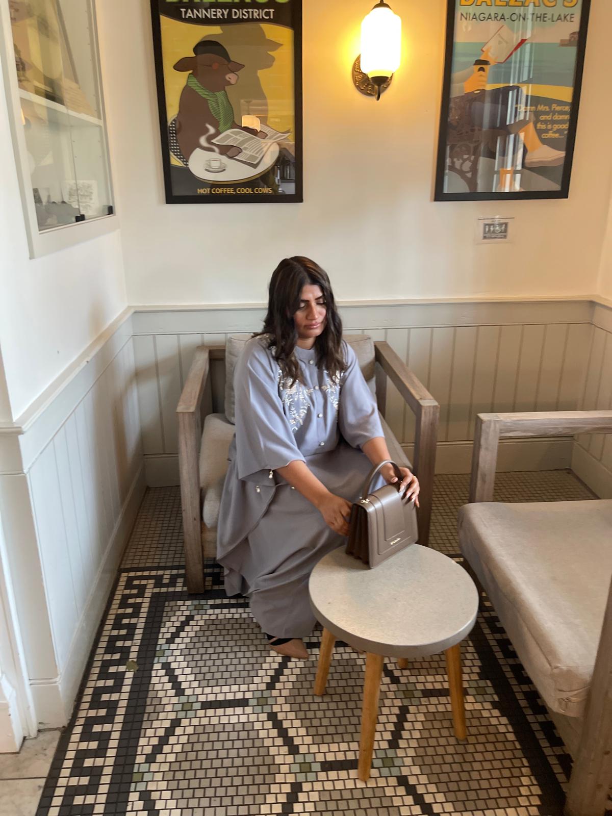 Grey Lilac embellished kaftan long shirt and matching tailored trouser