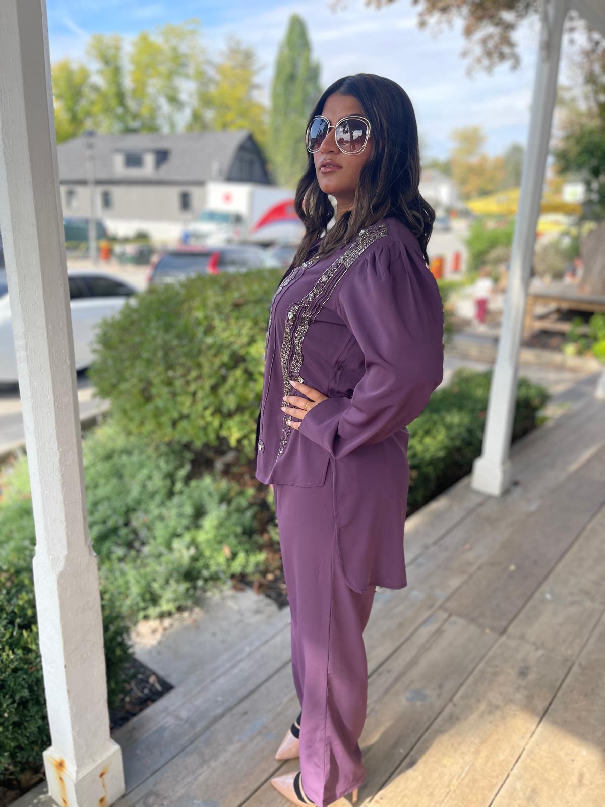 Amethyst embellished tailored top and matching trouser