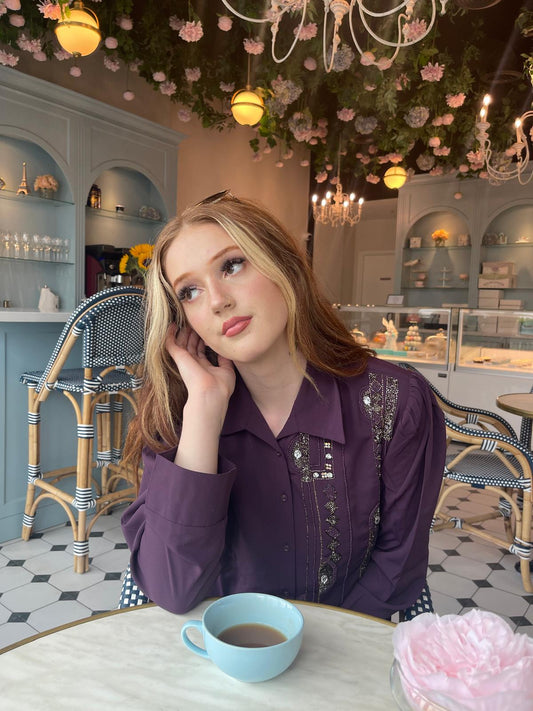 Amethyst embellished tailored top and matching trouser