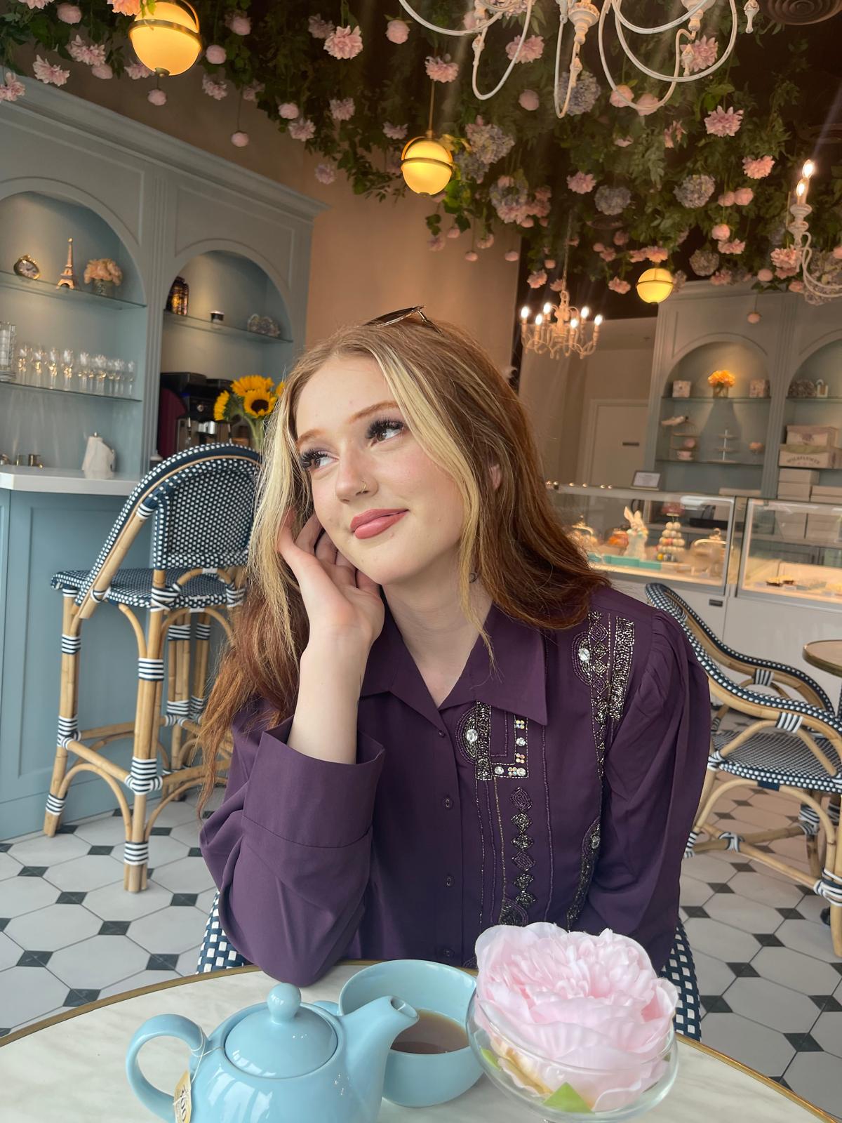 Amethyst embellished tailored top and matching trouser