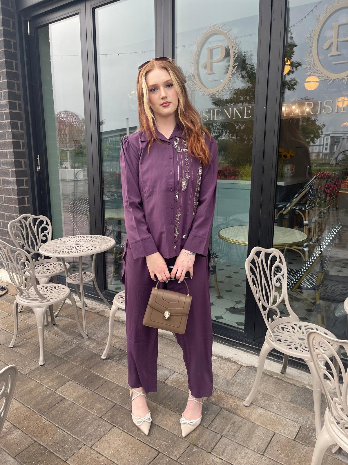 Amethyst embellished tailored top and matching trouser