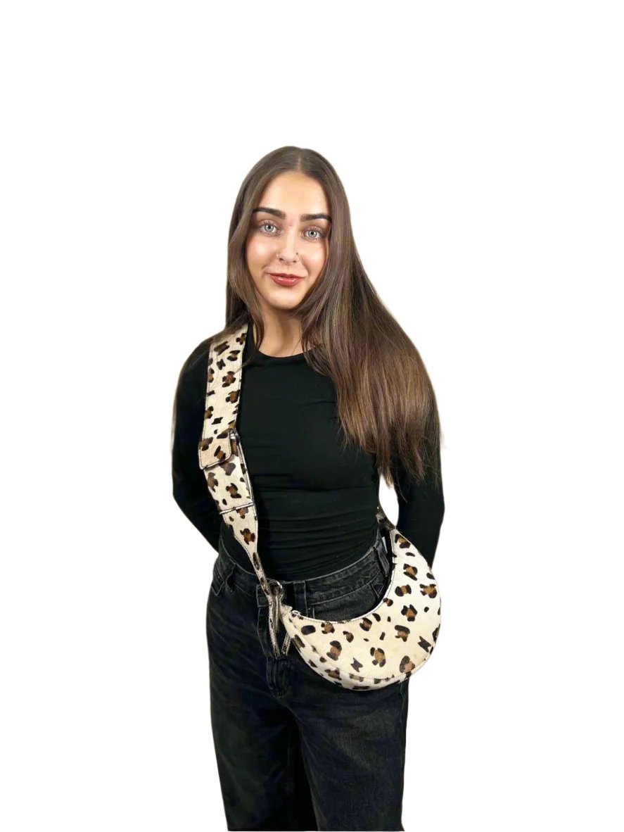 Leopard Croc Luna Crescent Leather Bag