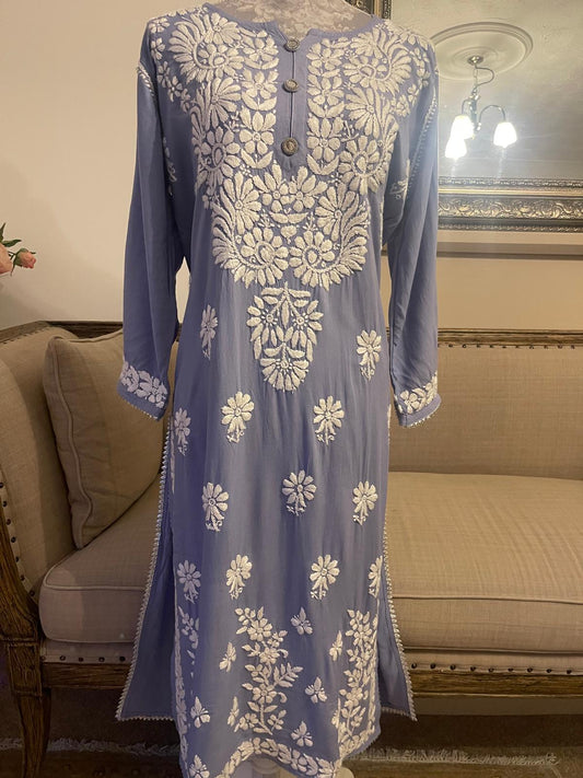 Emerthyst Whisper – Chikankari Embroidered Purple Kurta with Silver Detailing