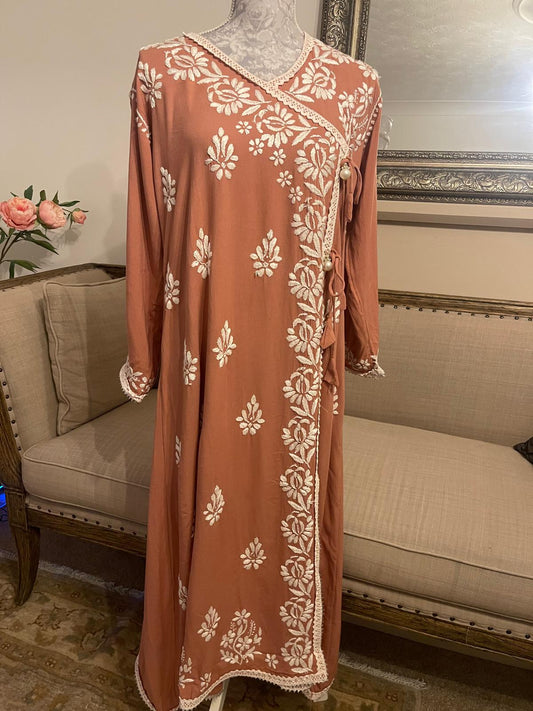 Angrakha dress with White chikankari (one piece)
