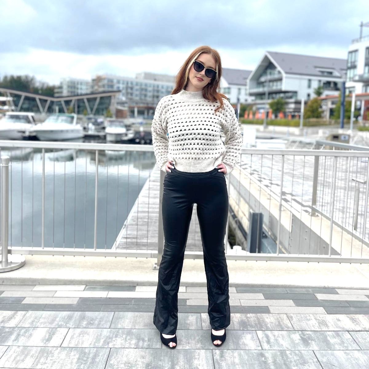 Mesh Knit Long Sleeve Sweater in Stone