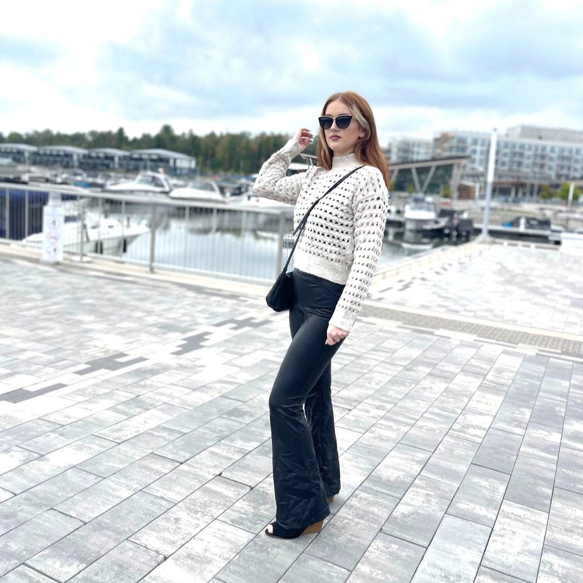 Mesh Knit Long Sleeve Sweater in Stone