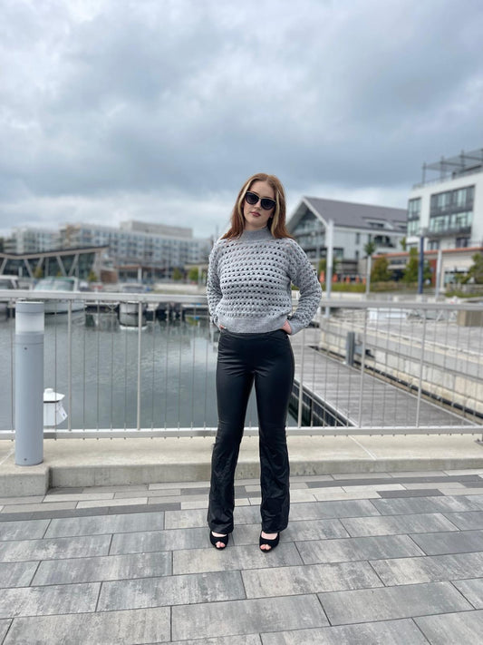 Mesh Knit Long Sleeve Sweater in Grey