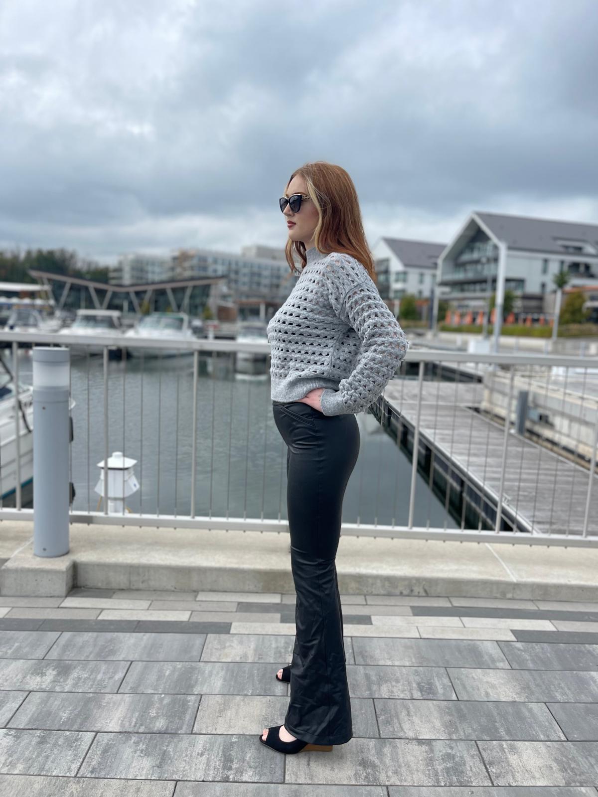 Mesh Knit Long Sleeve Sweater in Grey