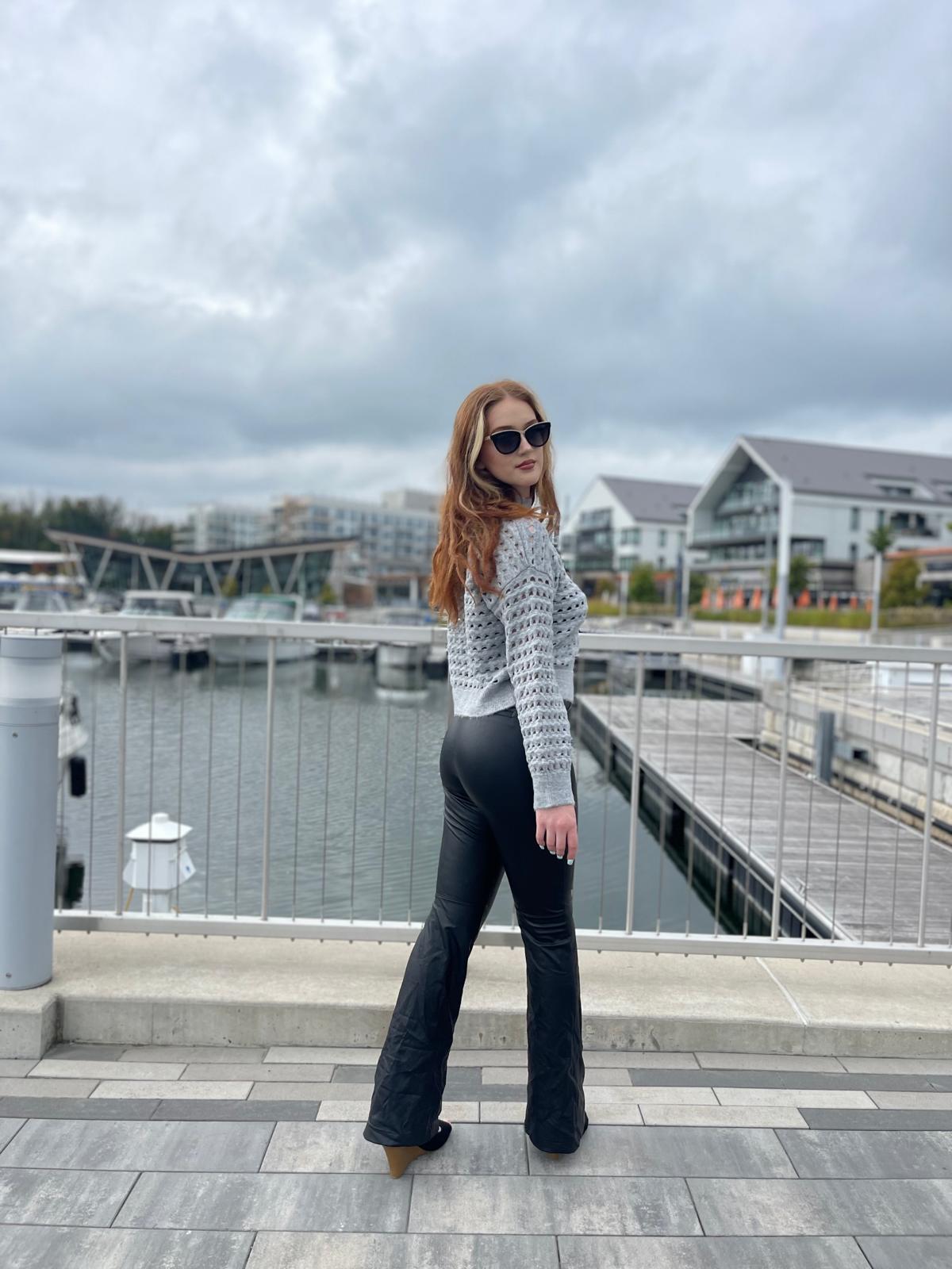 Mesh Knit Long Sleeve Sweater in Grey