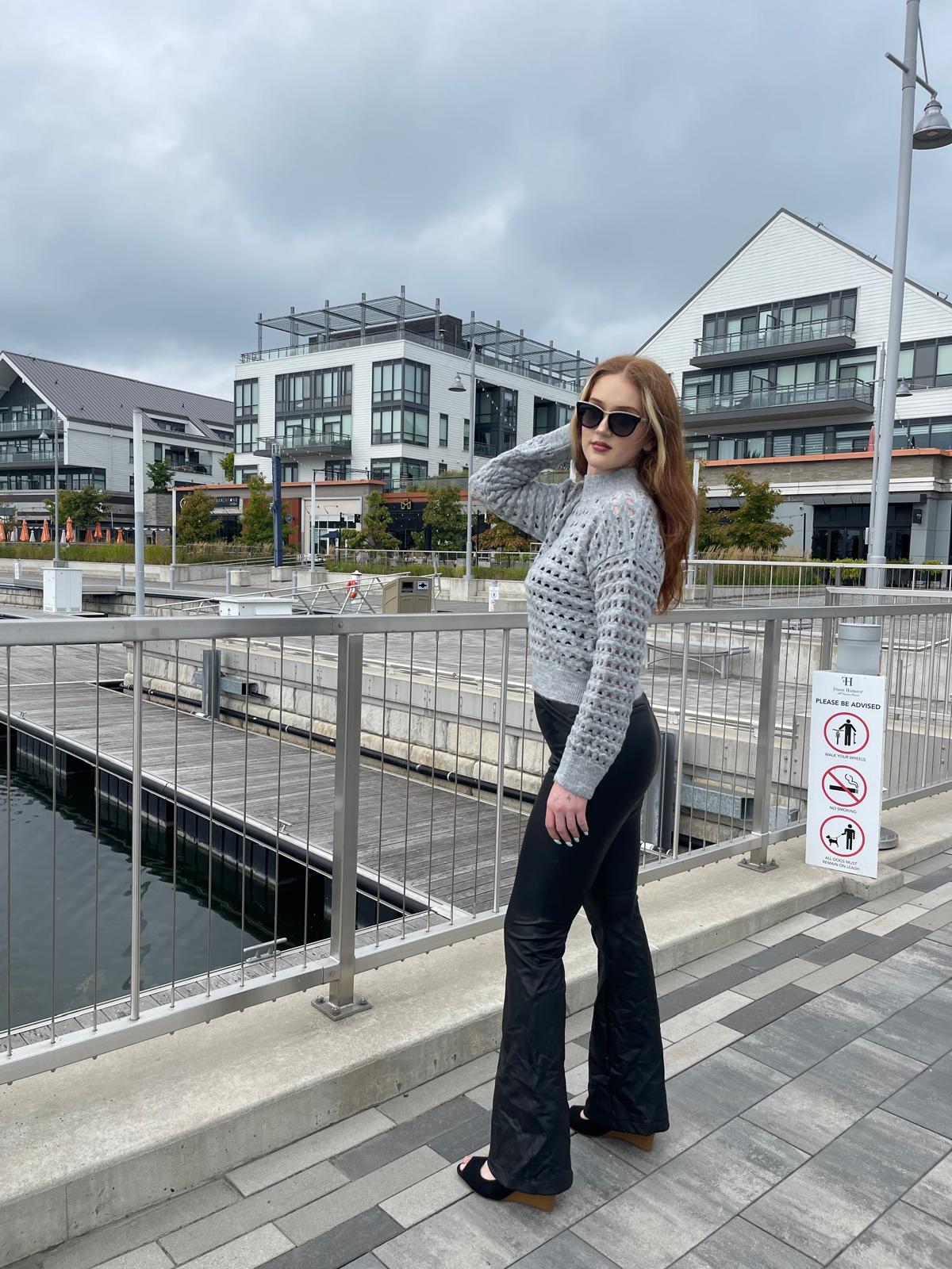 Mesh Knit Long Sleeve Sweater in Grey