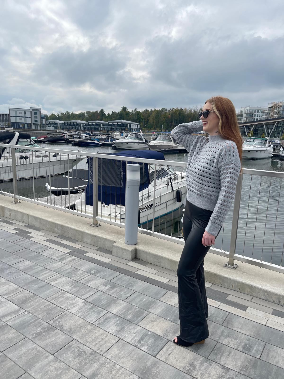 Mesh Knit Long Sleeve Sweater in Grey