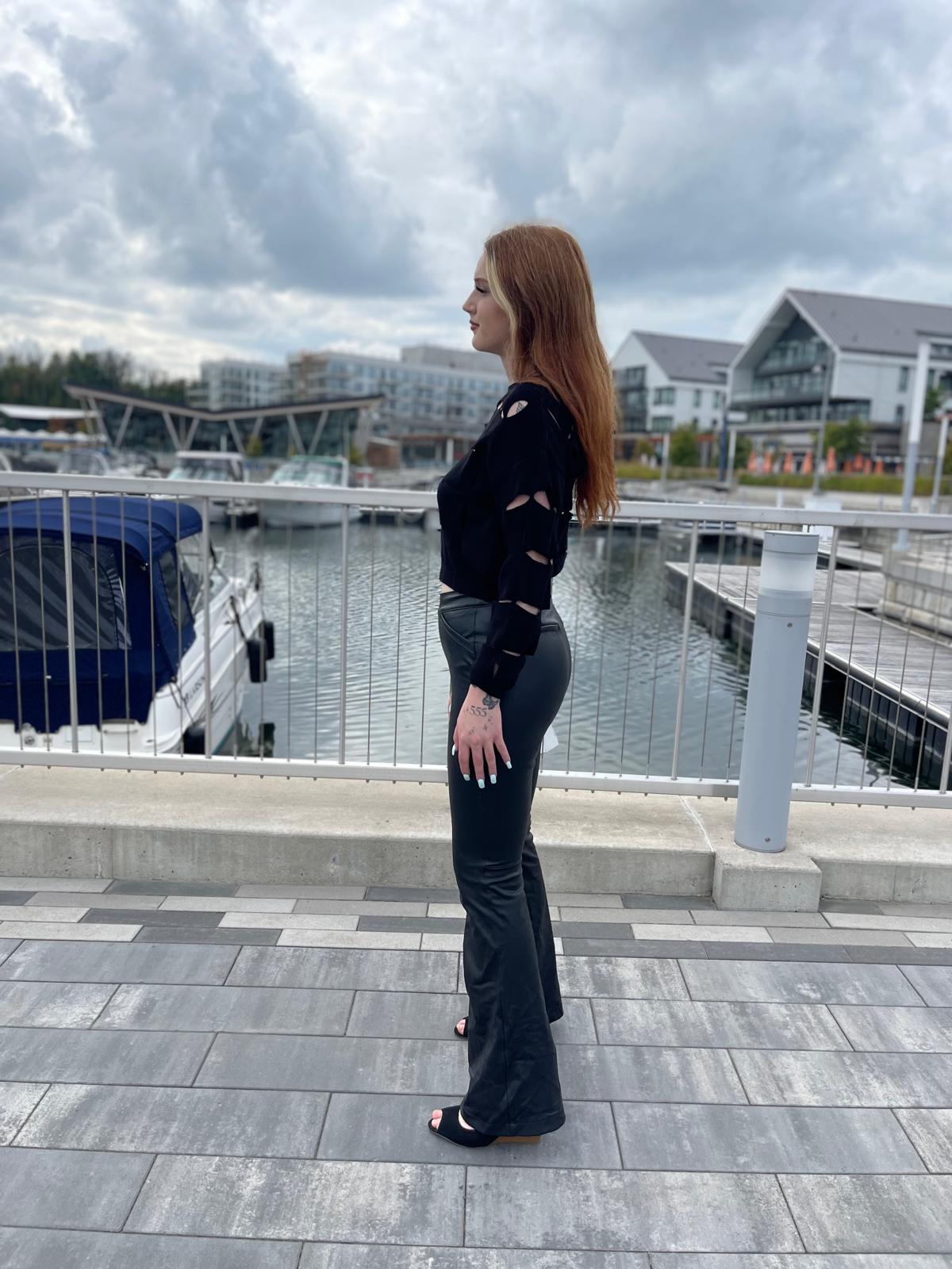 Square Ripped Long Sleeve Sweater in Black