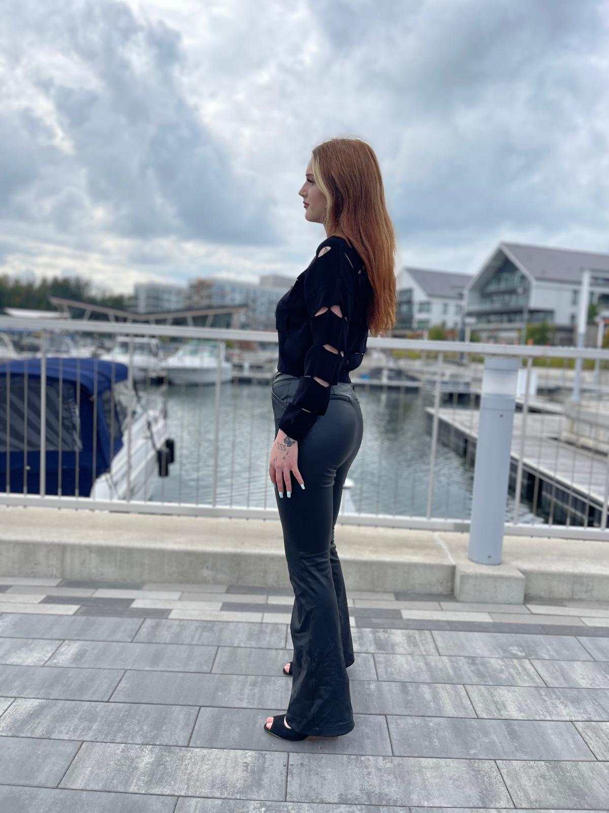 Square Ripped Long Sleeve Sweater in Black