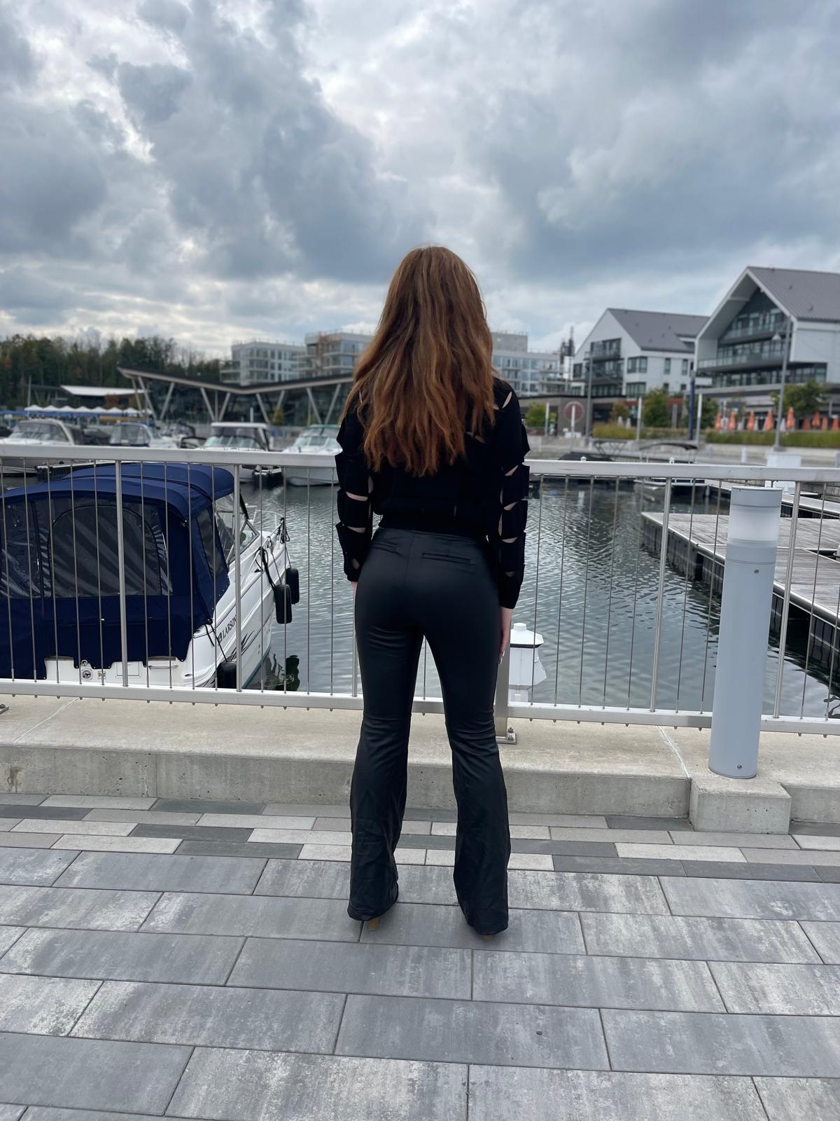 Square Ripped Long Sleeve Sweater in Black