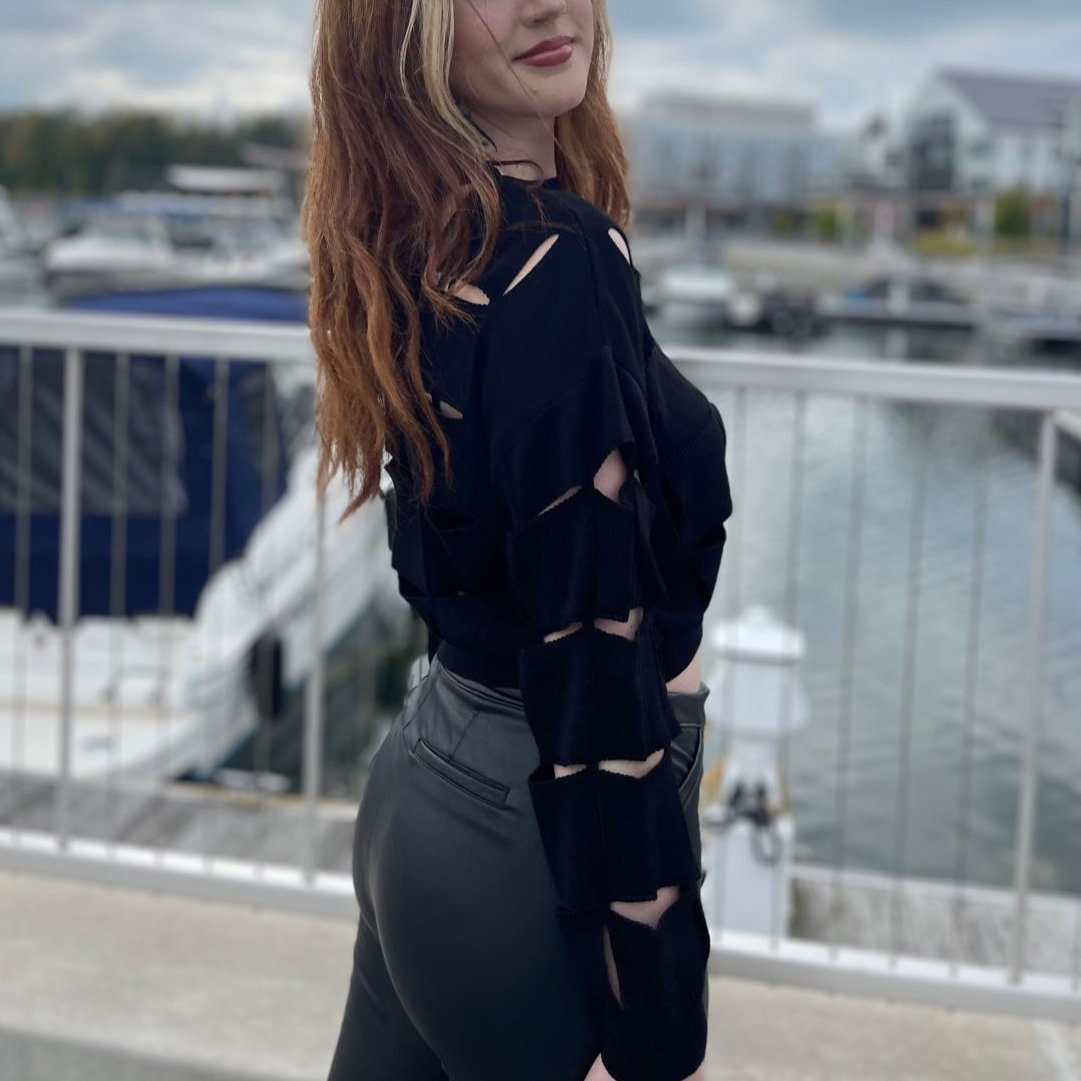 Square Ripped Long Sleeve Sweater in Black