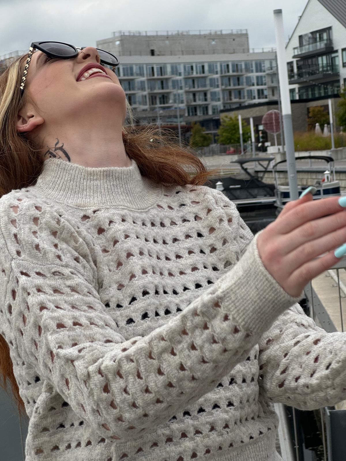 Mesh Knit Long Sleeve Sweater in Stone