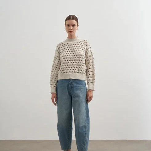 Mesh Knit Long Sleeve Sweater in Stone