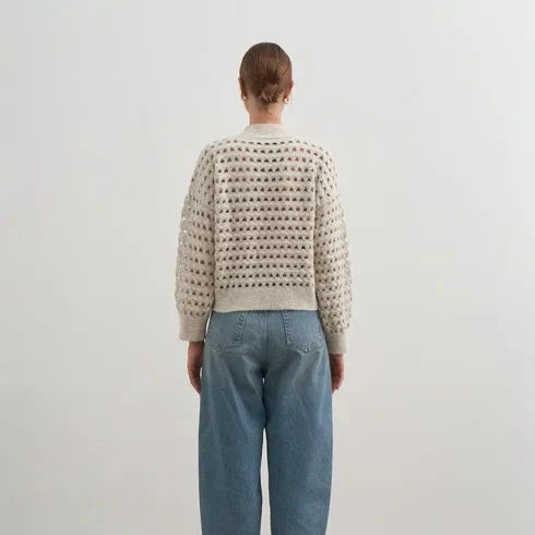 Mesh Knit Long Sleeve Sweater in Stone