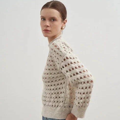 Mesh Knit Long Sleeve Sweater in Stone