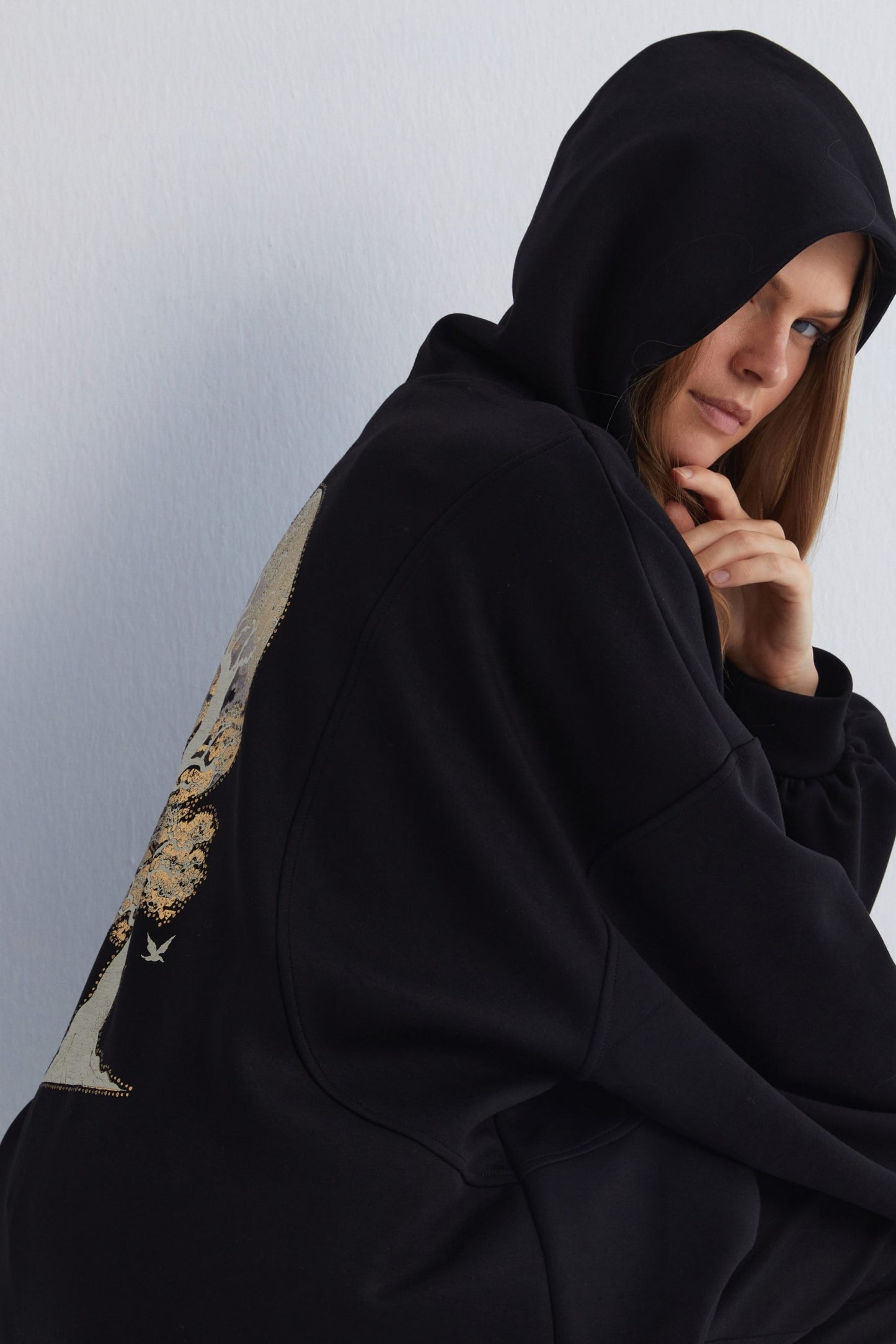 Golden Tree Art Back Black Hoodie