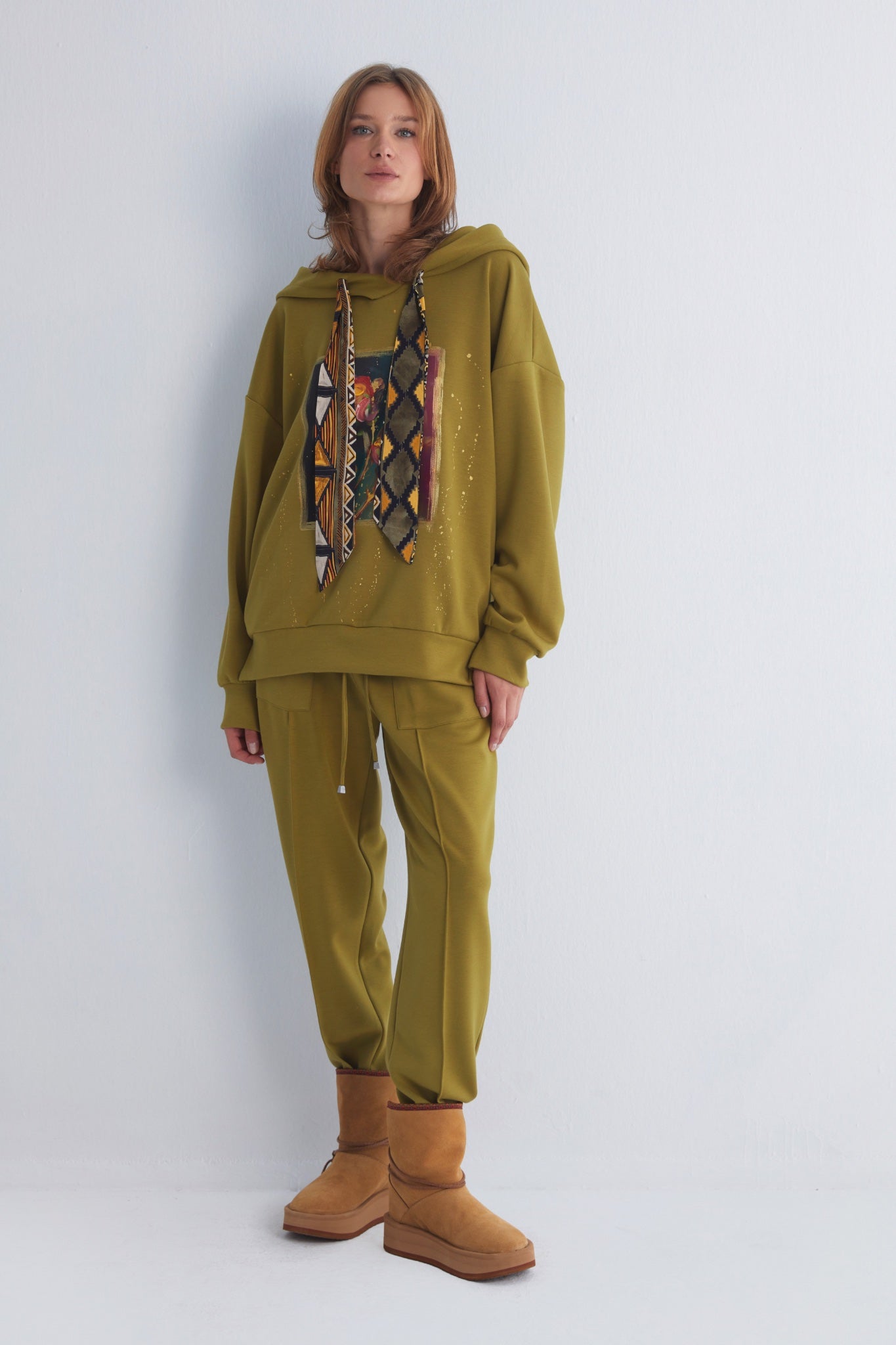 Chakra Watercolor Olive Green Hoodie
