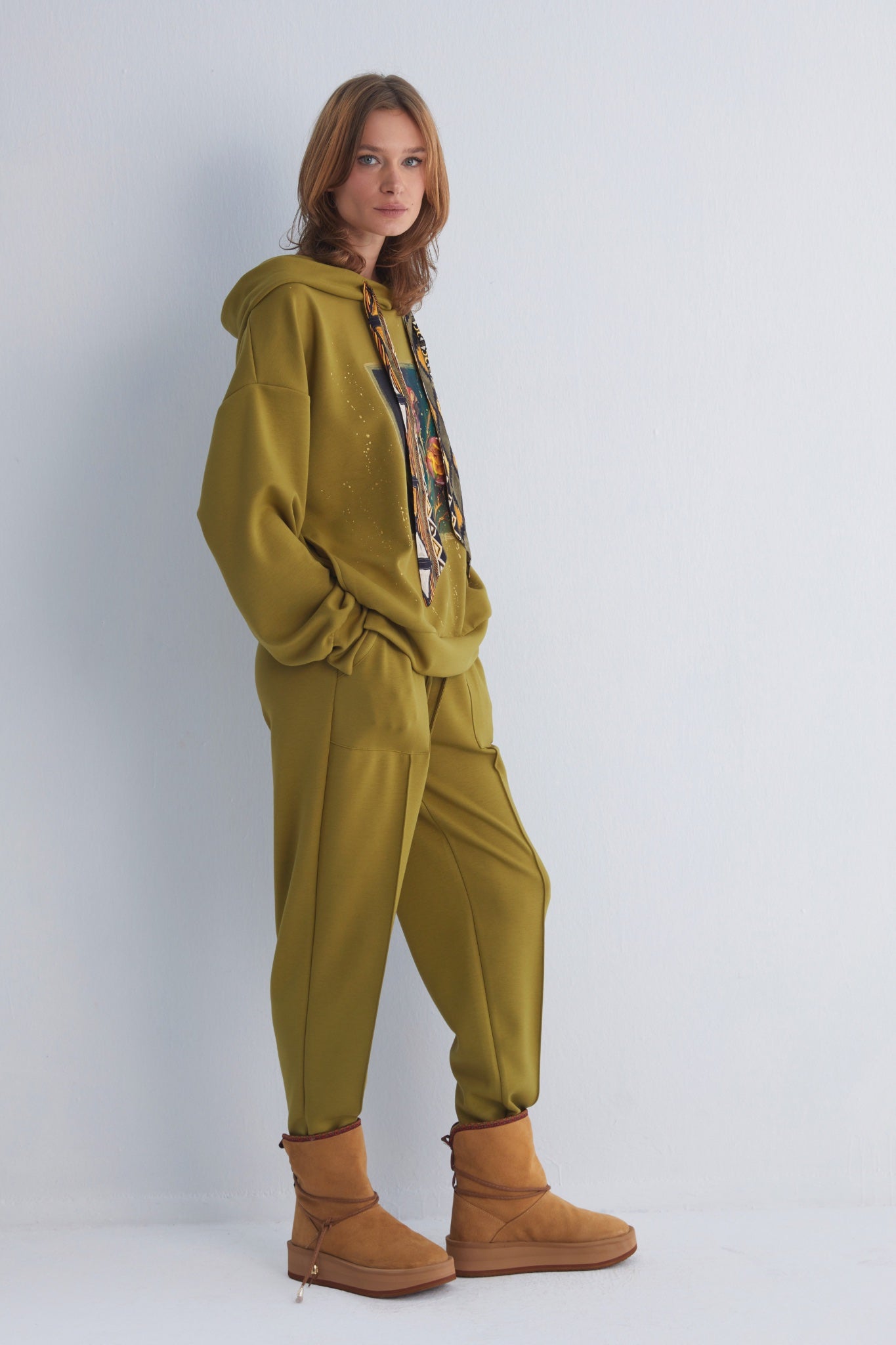 Chakra Watercolor Olive Green Hoodie