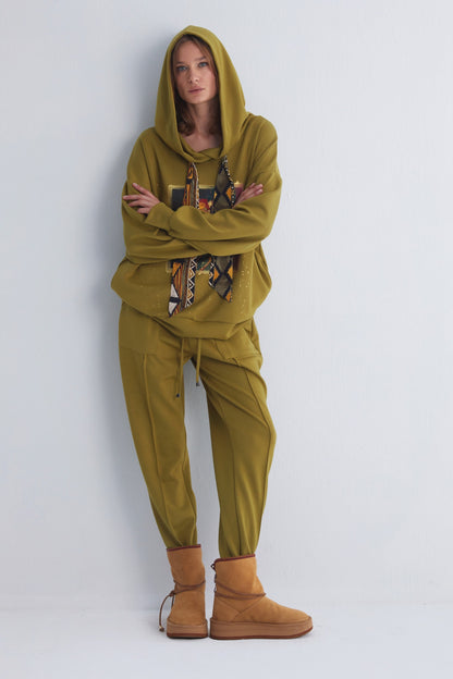 Chakra Watercolor Olive Green Hoodie