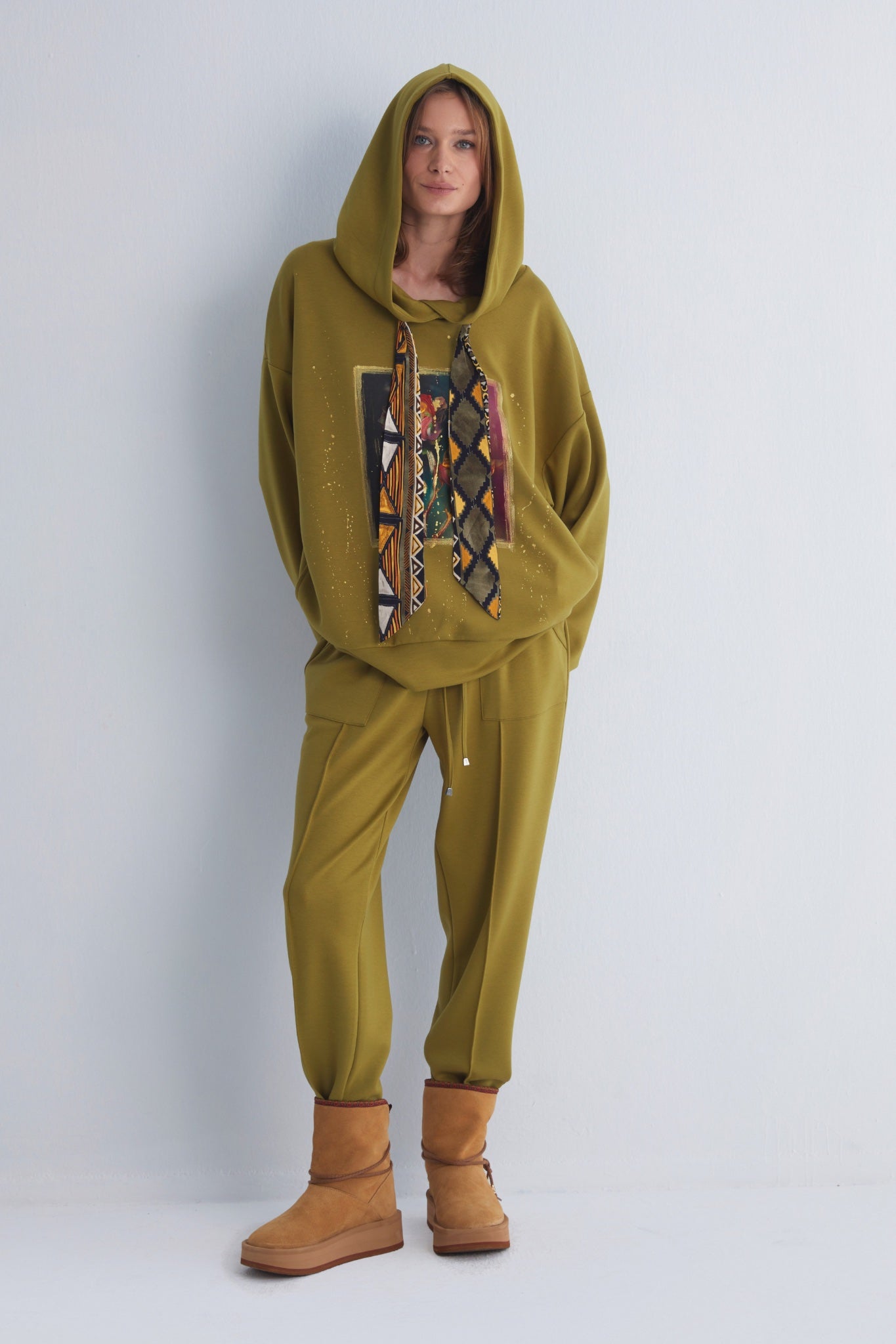 Chakra Watercolor Olive Green Hoodie
