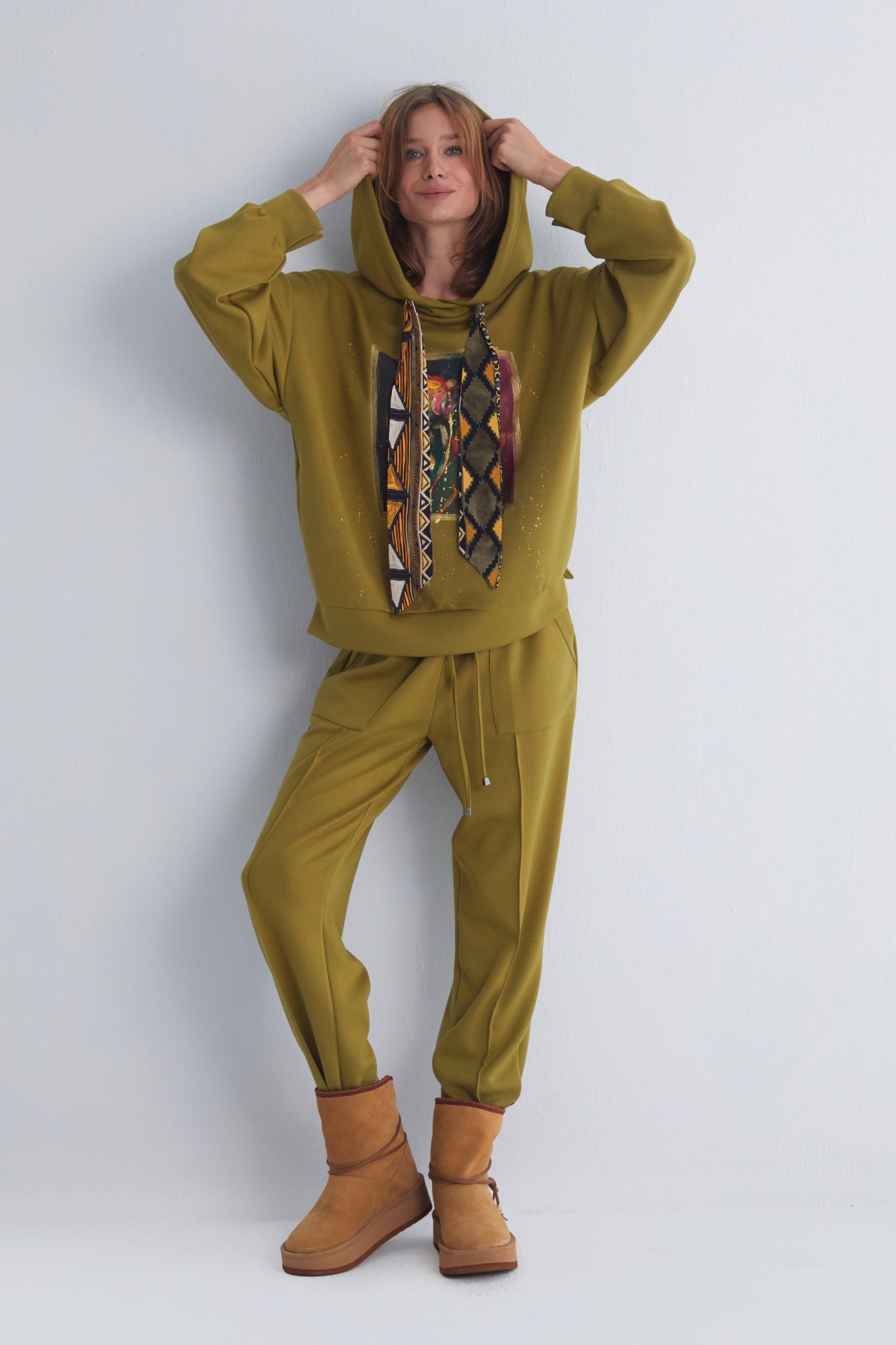 Chakra Watercolor Olive Green Hoodie