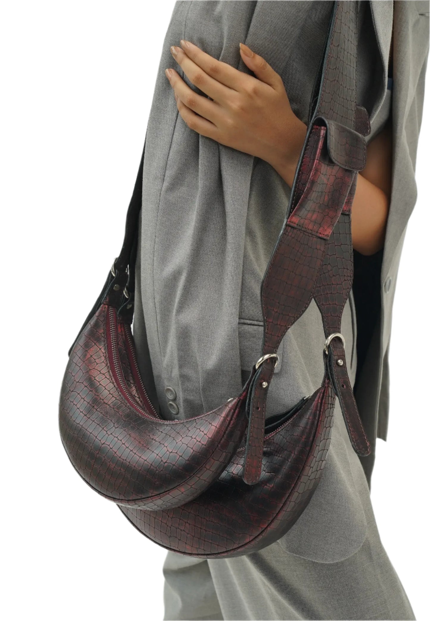 Shinner Croc Luna Crescent Leather Bag
