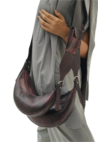 Shinner Croc Luna Crescent Leather Bag