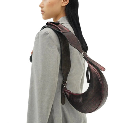 Shinner Croc Luna Crescent Leather Bag