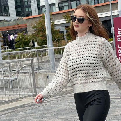 Mesh Knit Long Sleeve Sweater in Stone